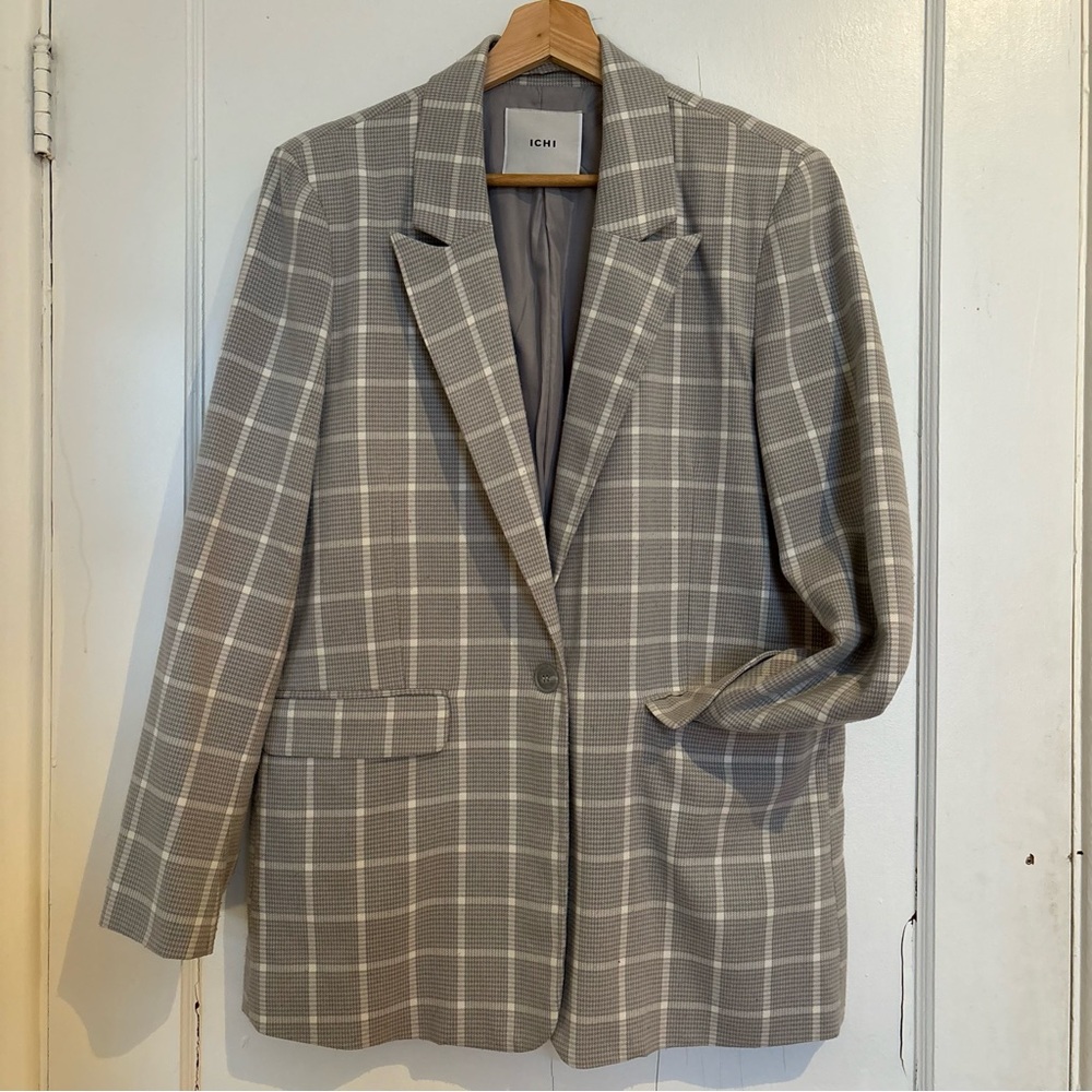 ICHI Chic Oversized Plaid Women's Blazer